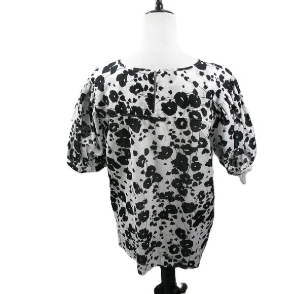 Worthington Black/White Floral Linen Blend Short Sleeve Blouse Size XL - Picture 5 of 5